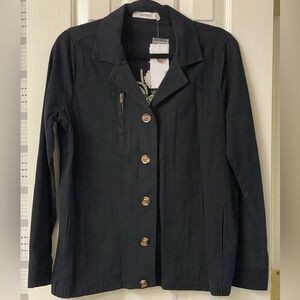 JustFab Floral Embroidered Women's Black Button Down Jacket Size Medium NWT